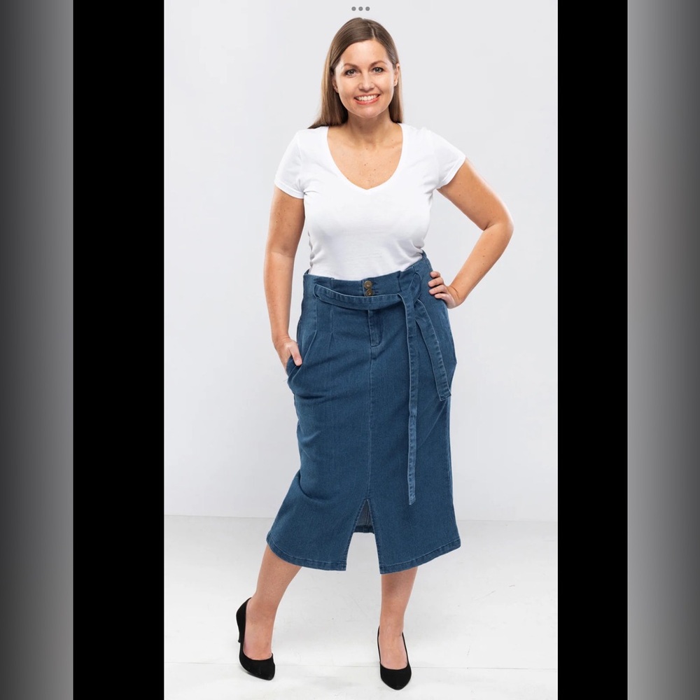 🌟Denim Midi Pencil Skirt-Medium Wash